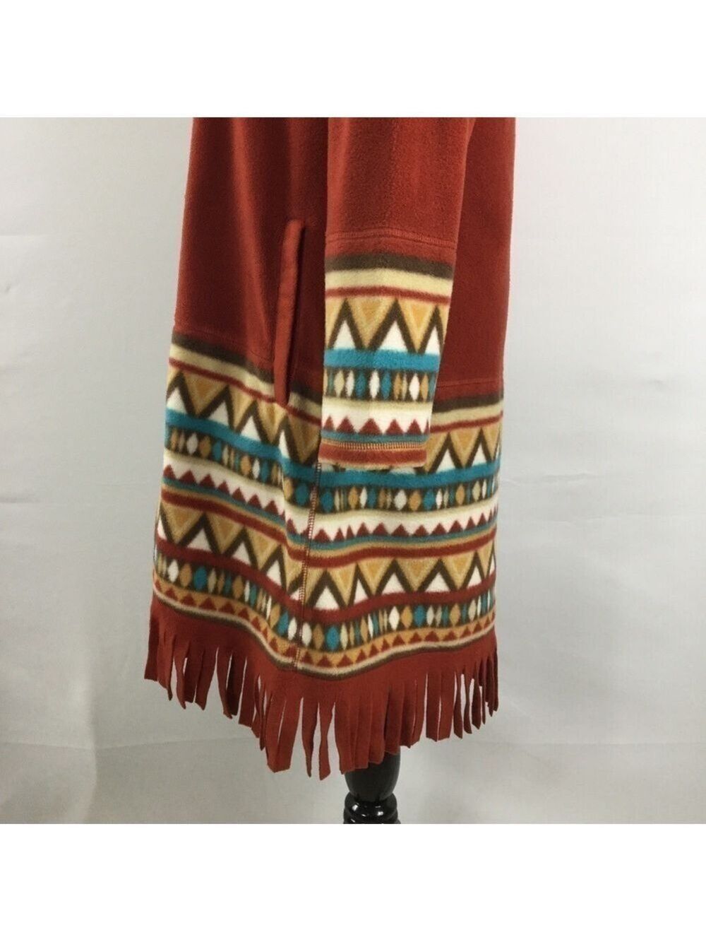 Koret Fringe Fleece Southwestern Toggle Button Longline Duster Jacket Size PS - Picture 8 of 15
